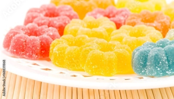Fototapeta Colorful gummy candies arranged on a plate