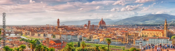 Fototapeta Piękny krajobraz powyżej, Panorama o historycznym widoku Florencji z Piazzale Michelangelo Point .taliy.