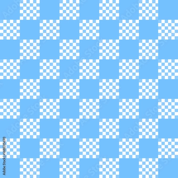 Fototapeta White and blue checkered tablecloth.Toilet or kitchen wallpaper.Simple seamless background.Textured gingham.Pattern or texture.Template for clothing fabrics.Decoration ornament.Vector illustration.