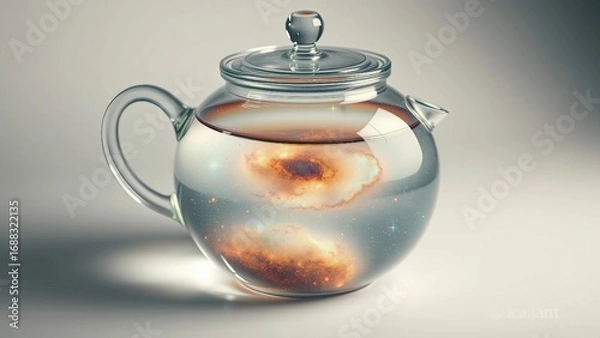 Fototapeta A transparent teapot with a galaxy-like element floating inside, depicting cosmic concept art