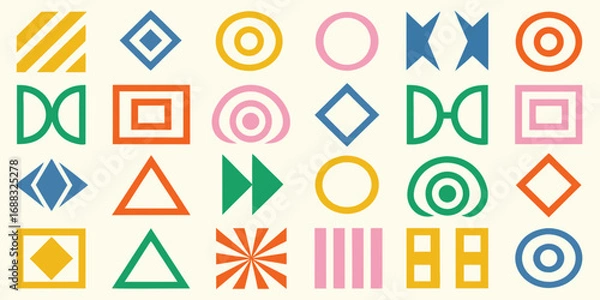 Fototapeta A vibrant collection of abstract geometric shapes and patterns in a playful colorful arrangement
