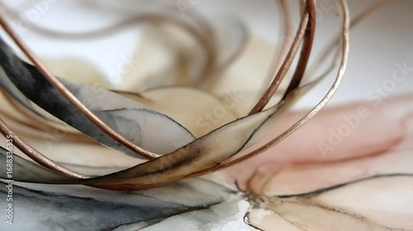 Fototapeta Abstract organic sculpture with translucent layers and watercolor background
