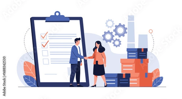 Fototapeta Business partnership agreement checklist approval teamwork collaboration success