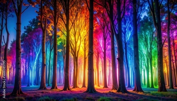 Fototapeta Walking Through a Colorful Forest with Glowing Trees