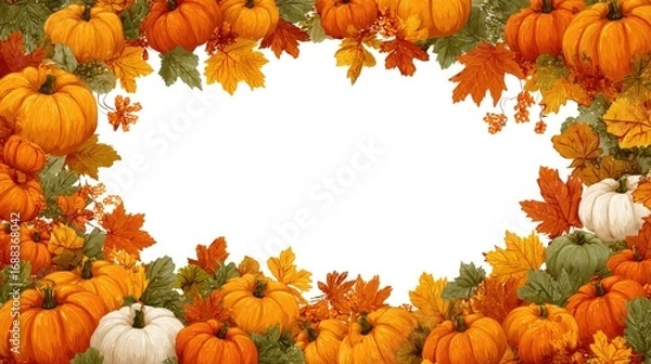 Fototapeta Colorful autumn border with pumpkins and leaves, perfect for fall themes.