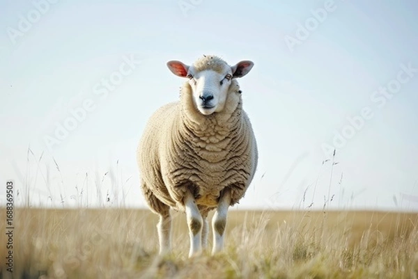Obraz Ultra Quality Picture of Sheep on Field Against Clear Sky