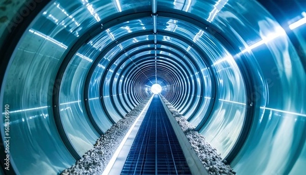 Fototapeta Walking Through the Tunnel to the Light at the End