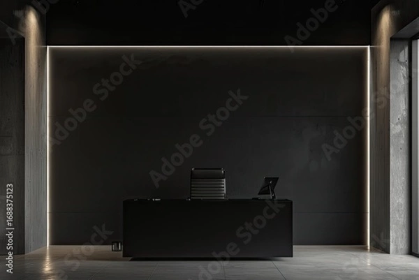 Fototapeta Pixel Perfect Picture of Logo Mockup Office Room with Black Wall 3D Realistic