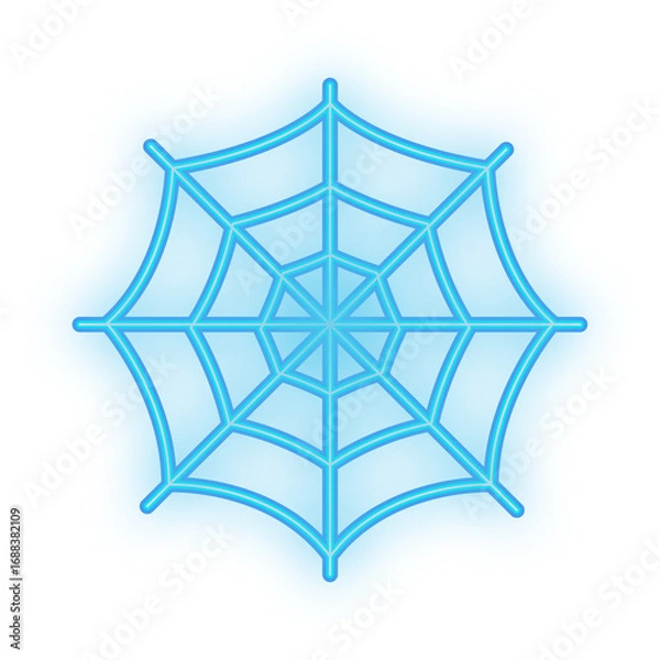 Fototapeta Doodle Neon Signboard of a glowing blue spider web design, perfect for Halloween decorations with transparent spooky background style