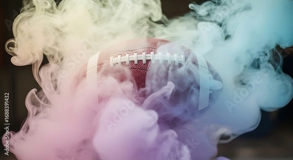 Fototapeta Football with Colorful Smoke Effect in Dark Setting for Sports and Recreation Photography