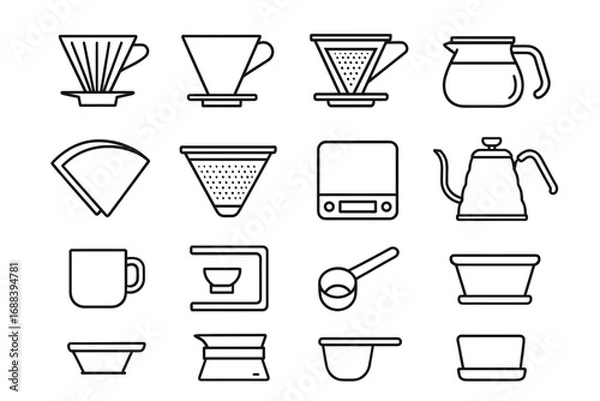 Obraz Icon measuring coffee server filter scoop equipment metal stainless icons vector scale