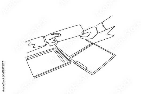 Fototapeta Business Agreement concept. Single line draw design. Vector graphic illustration