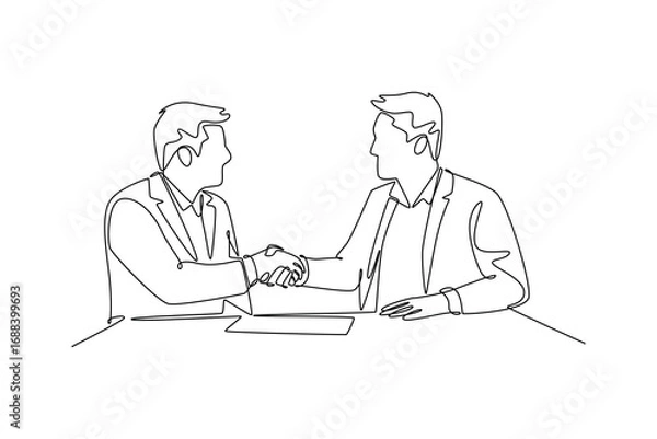 Fototapeta Business Agreement concept. Single line draw design. Vector graphic illustration