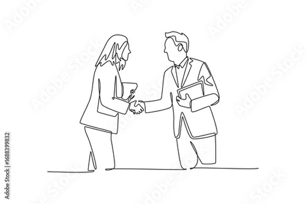 Fototapeta Business Agreement concept. Single line draw design. Vector graphic illustration