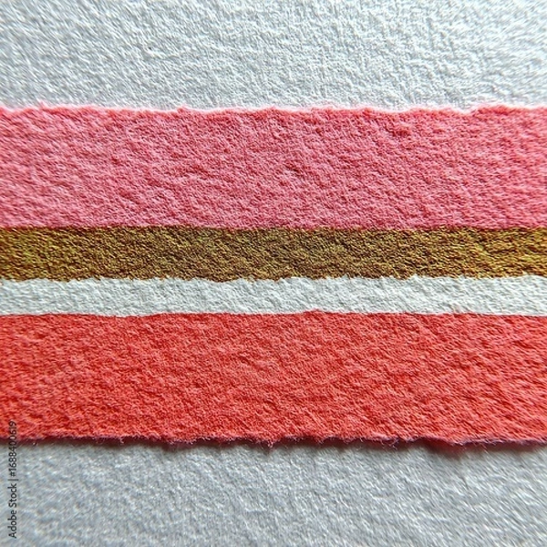 Fototapeta Textured paper strip with horizontal bands of pink, gold, and white