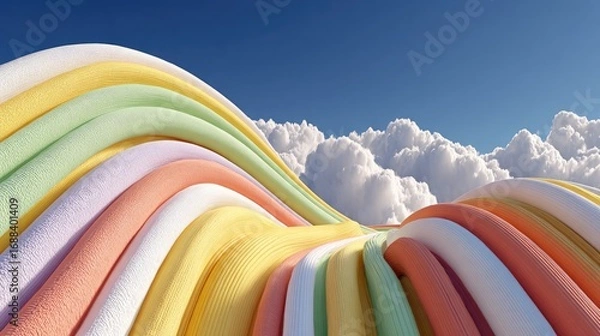 Fototapeta Colorful, undulating ribbons against a cloudy sky