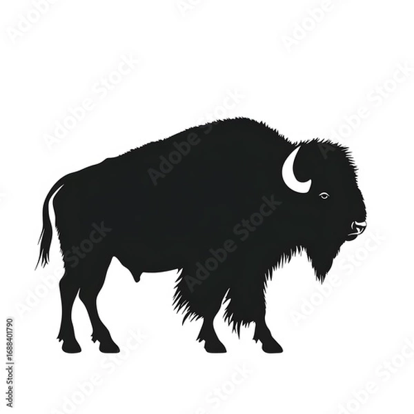 Fototapeta Powerful Bison Profile Silhouette with White Horns and Eye.
