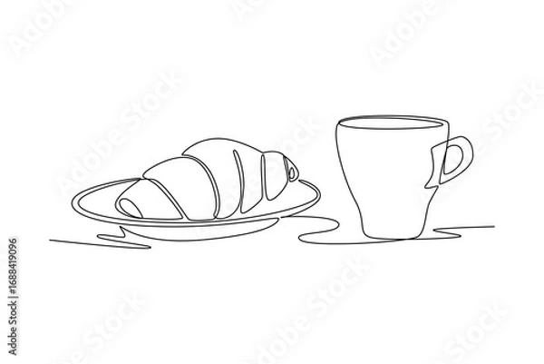 Fototapeta breakfast concept. Single line draw design. Vector graphic illustration