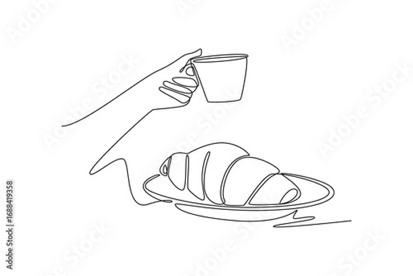 Fototapeta breakfast concept. Single line draw design. Vector graphic illustration