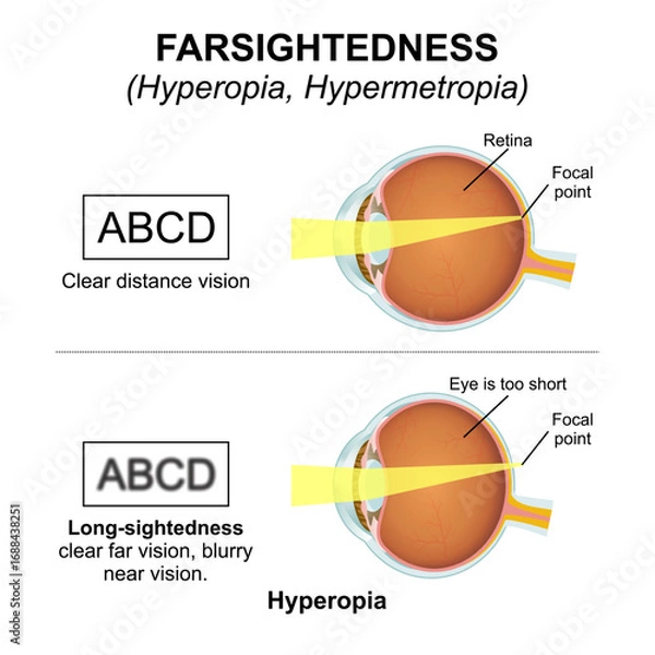 Fototapeta Hyperopia  Hypermetropia - Farsightedness Eye Flashcard Illustration