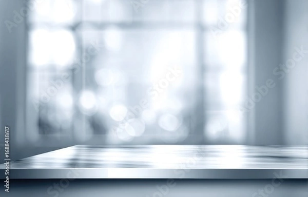 Fototapeta Blurred, silvery surface with soft bokeh background. Abstract and airy, it evokes a sense of cleanliness, space, and a modern aesthetic