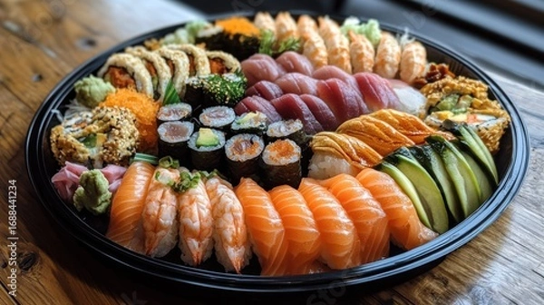 Fototapeta Large platter of assorted sushi