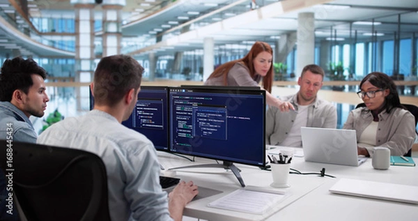 Fototapeta Multiracial Coding Team Developing Software