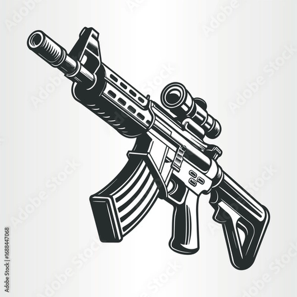 Fototapeta Assault rifle with scope isolated on white background