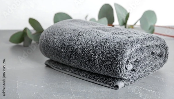Fototapeta Soft, gray towel, neatly folded