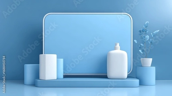 Obraz A minimalist product display setup with a blue palette. 