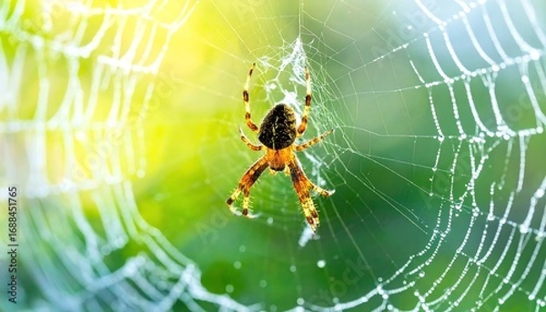 Fototapeta Spider on Web in Sunlight
