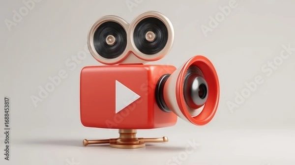 Fototapeta A retro-style video camera rendered in a cartoonish, 3D style. 
