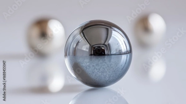 Fototapeta A shiny spherical object, reflecting its surroundings on the floor.