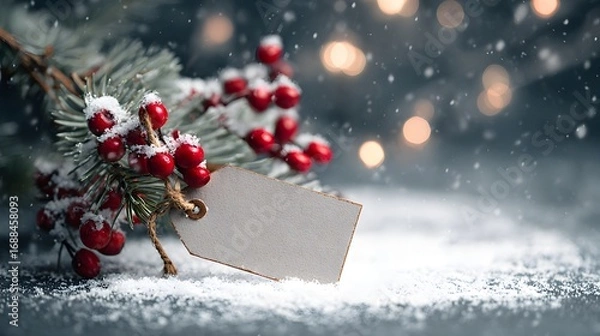 Fototapeta Soft background with snow-dusted pine twigs