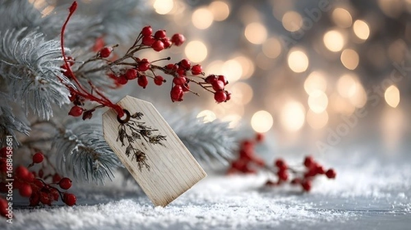 Fototapeta Soft background with snow-dusted pine twigs