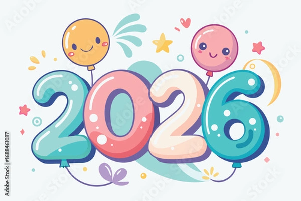 Fototapeta Cute balloons forming the year twenty six numbers happy