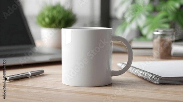 Fototapeta Simple white mug on modern office desk