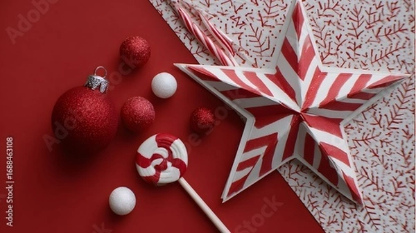 Fototapeta Simple red and white color themed Christmas layout