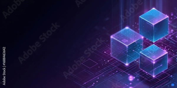 Obraz Abstract digital art; glowing cubes over circuit board