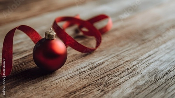 Fototapeta Simple Christmas scene with single red ornament