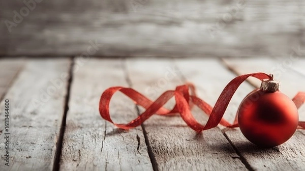 Fototapeta Simple Christmas scene with single red ornament