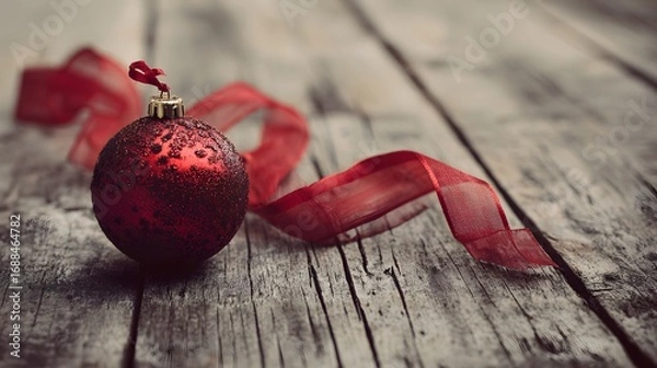 Fototapeta Simple Christmas scene with single red ornament