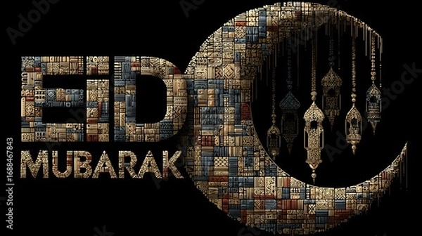 Fototapeta Retro vector style Eid Mubarak with crescent