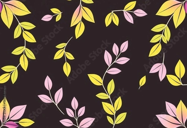Fototapeta Clean linear floral garland pattern with gradient leaves repeating on swatches, surface, background