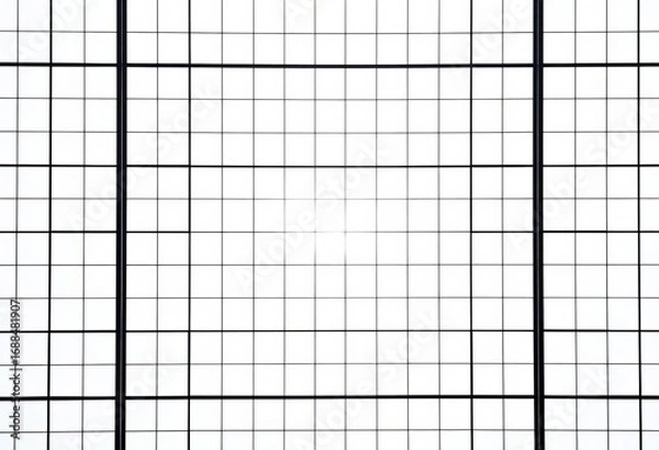 Fototapeta Clean white background with bold black grid lines forming a square blueprint pattern,  design,  clean