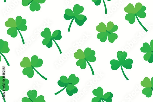 Fototapeta St. Patrick's Day Seamless Pattern with Scattered Green Clovers on White Background