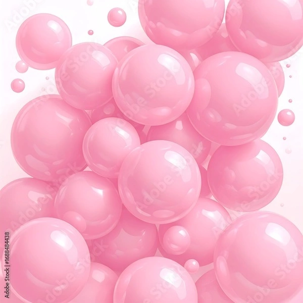 Fototapeta Pink glossy bubbles floating in a soft background