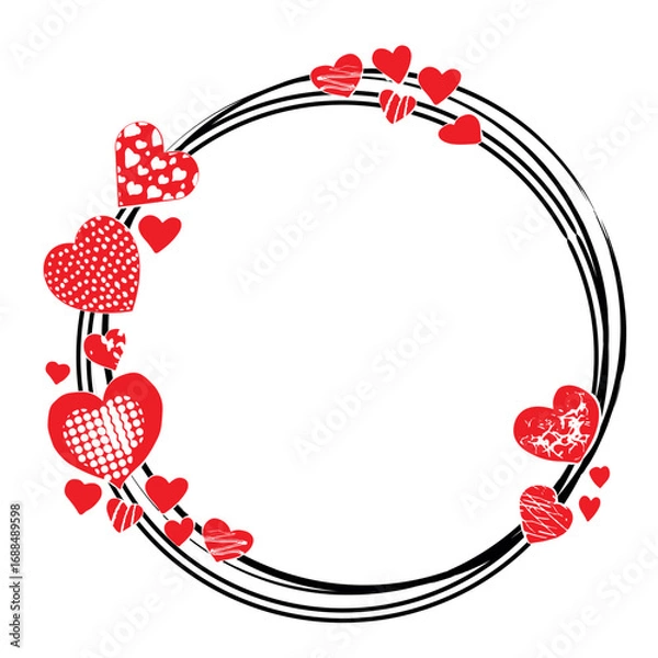 Obraz Celebration blank round frame with red hearts