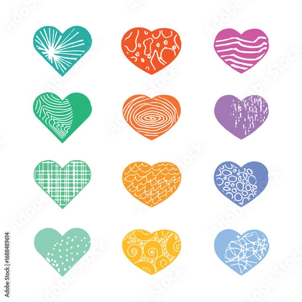 Obraz A set of hand-drawn red hearts with a soft, brush-stroke texture.