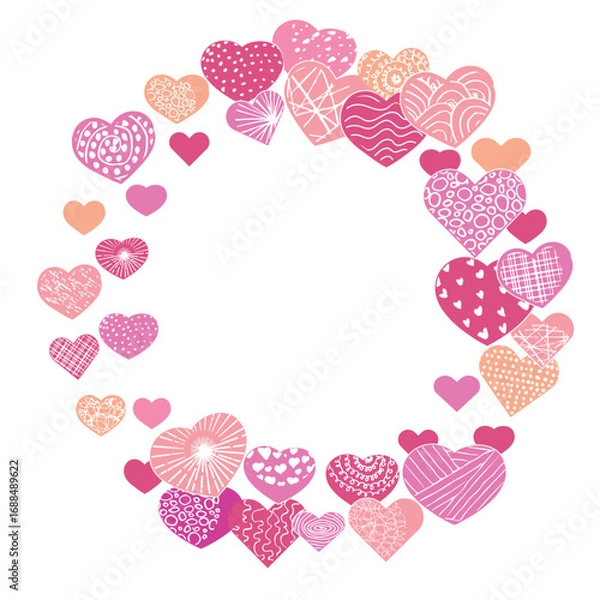 Obraz Celebration blank round frame with pink hearts